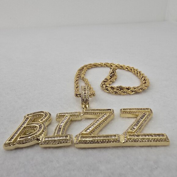 Pres "BIZZ" Custom Baguette Pendant Necklace Rope Chain Goldtone Gold Presidents - Picture 3 of 10